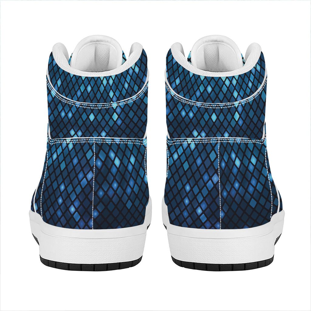 Blue Disco Lights Pattern Print High Top Leather Sneakers