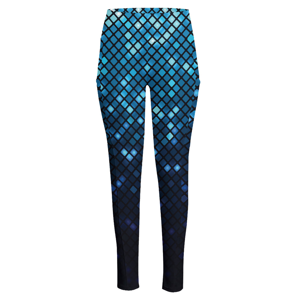 Blue Disco Lights Pattern Print High-Waisted Pocket Leggings