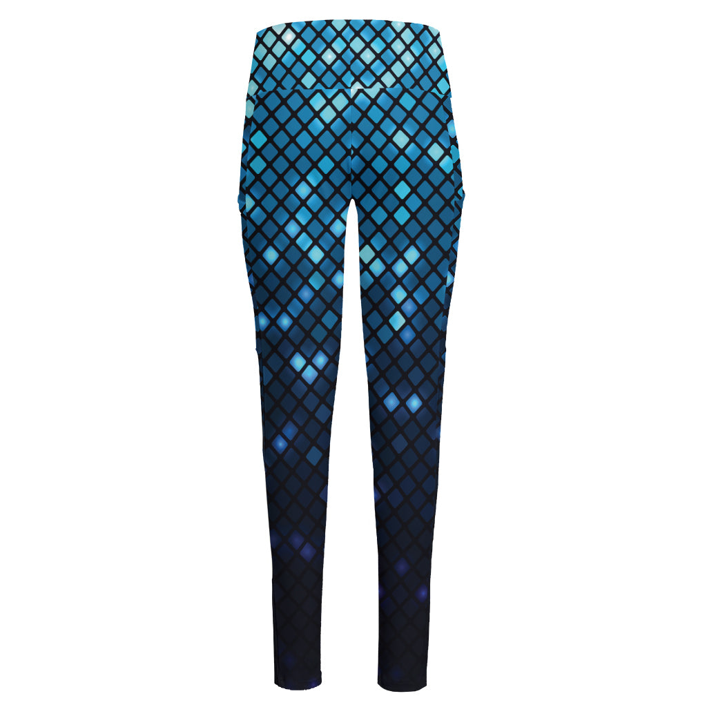 Blue Disco Lights Pattern Print High-Waisted Pocket Leggings