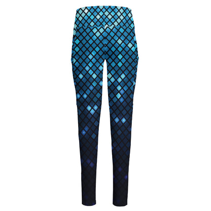 Blue Disco Lights Pattern Print High-Waisted Pocket Leggings