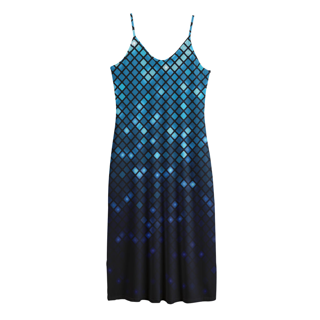 Blue Disco Lights Pattern Print Jersey Midi Cami Dress
