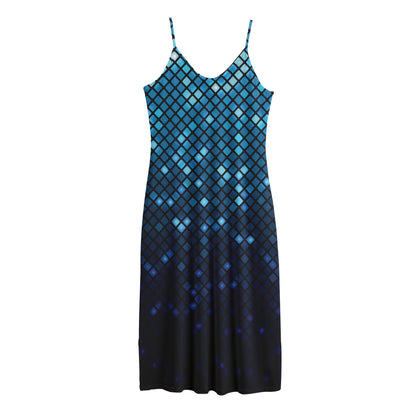 Blue Disco Lights Pattern Print Jersey Midi Cami Dress