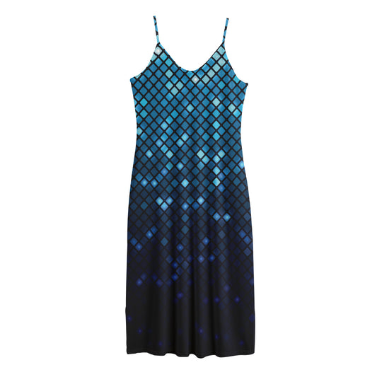 Blue Disco Lights Pattern Print Jersey Midi Cami Dress