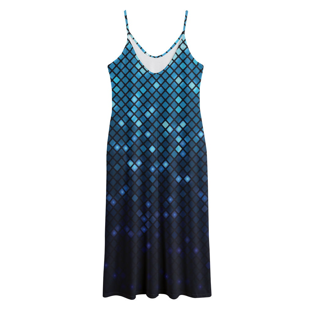 Blue Disco Lights Pattern Print Jersey Midi Cami Dress