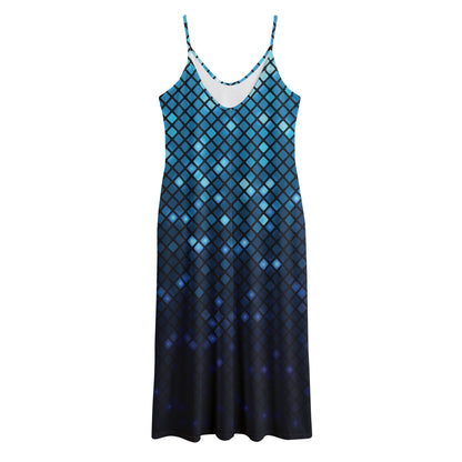 Blue Disco Lights Pattern Print Jersey Midi Cami Dress