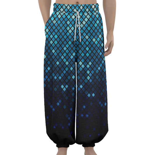 Blue Disco Lights Pattern Print Lantern Pants