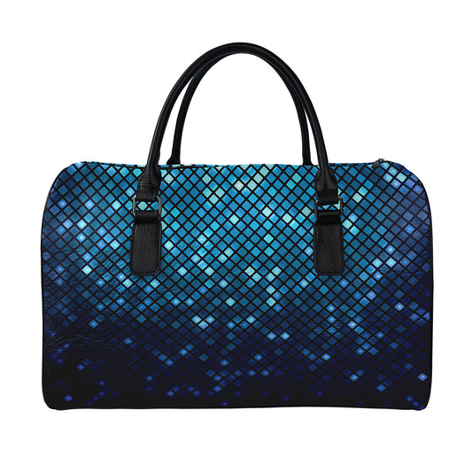 Blue Disco Lights Pattern Print Leather Duffle Bag