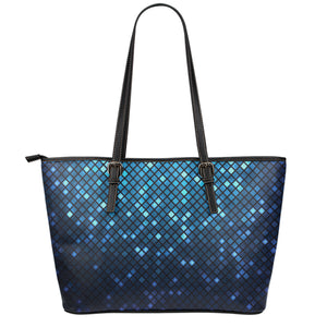 Blue Disco Lights Pattern Print Leather Tote Bag