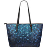 Blue Disco Lights Pattern Print Leather Tote Bag