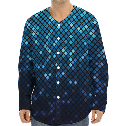 Blue Disco Lights Pattern Print Long Sleeve Baseball Jersey
