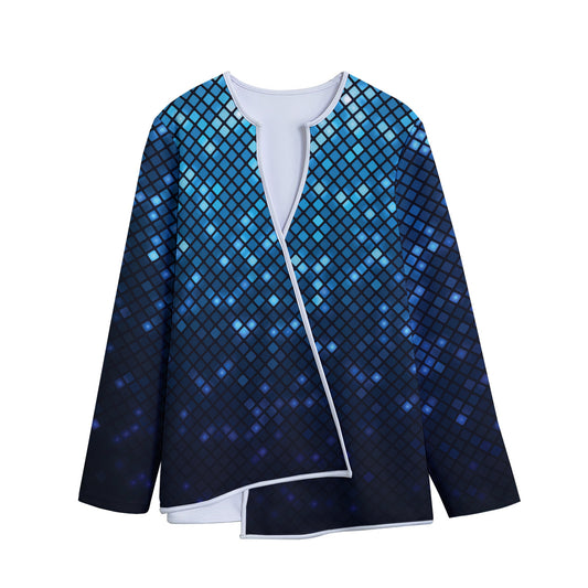Blue Disco Lights Pattern Print Long Sleeve Short Coat