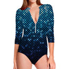 Blue Disco Lights Pattern Print Long Sleeve Swimsuit