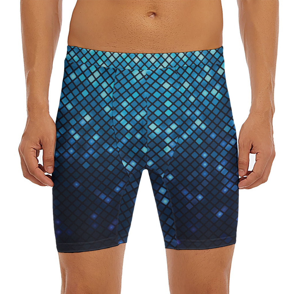 Blue Disco Lights Pattern Print Men's Long Boxer Briefs