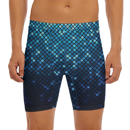 Blue Disco Lights Pattern Print Men's Long Boxer Briefs