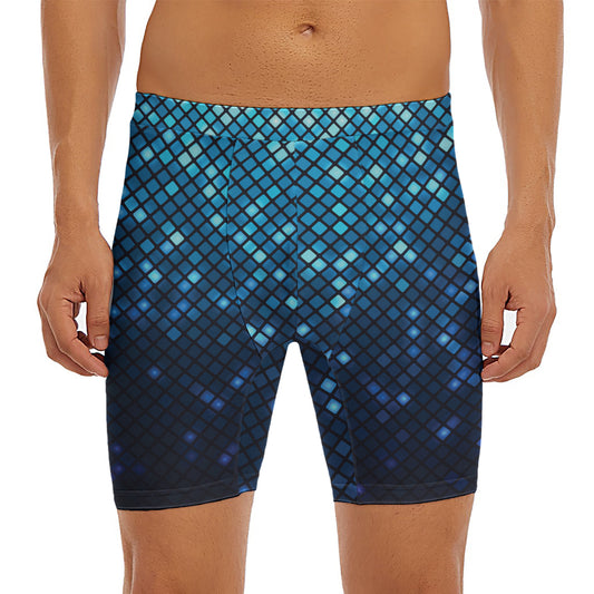 Blue Disco Lights Pattern Print Men's Long Boxer Briefs