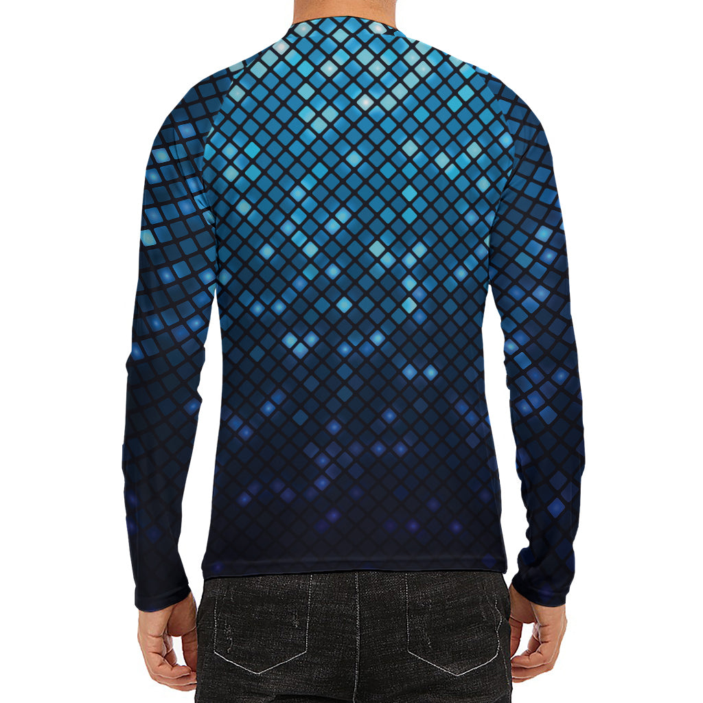 Blue Disco Lights Pattern Print Men's Long Sleeve Rash Guard