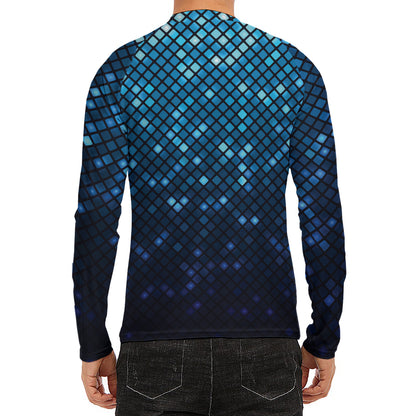 Blue Disco Lights Pattern Print Men's Long Sleeve Rash Guard