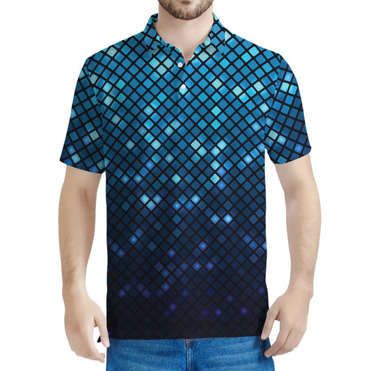 Blue Disco Lights Pattern Print Men's Polo Shirt