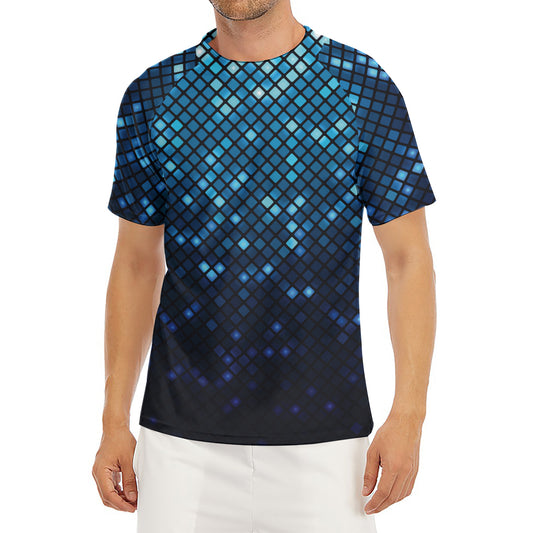Blue Disco Lights Pattern Print Men's Short Sleeve Rash Guard