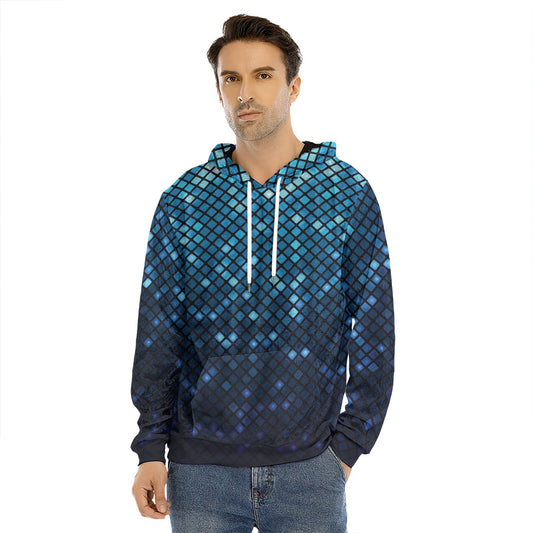 Blue Disco Lights Pattern Print Men's Velvet Pullover Hoodie