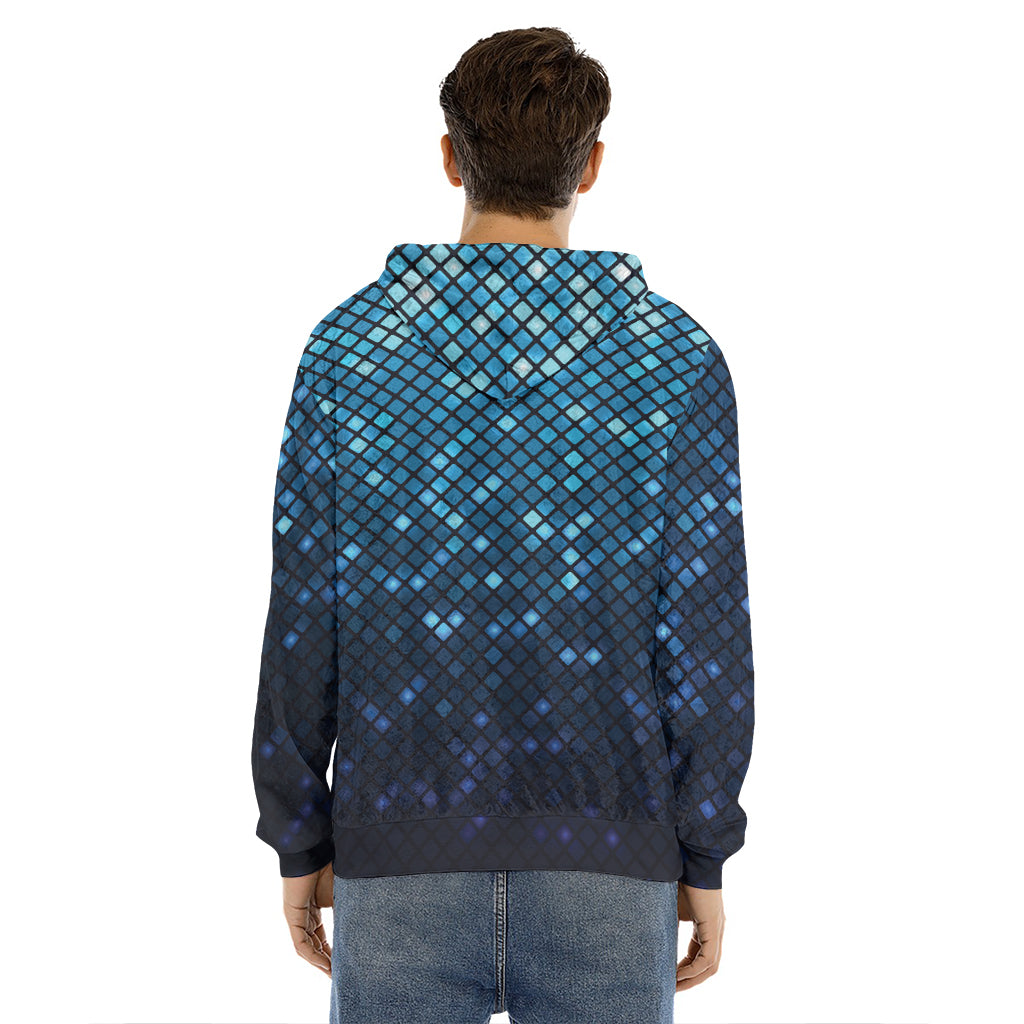 Blue Disco Lights Pattern Print Men's Velvet Pullover Hoodie