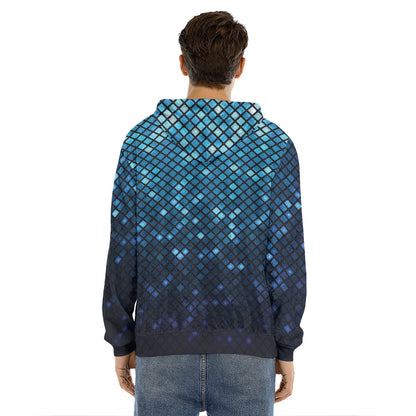 Blue Disco Lights Pattern Print Men's Velvet Pullover Hoodie