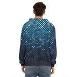 Blue Disco Lights Pattern Print Men's Velvet Pullover Hoodie
