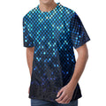 Blue Disco Lights Pattern Print Men's Velvet T-Shirt