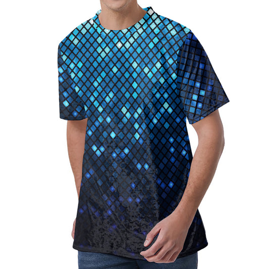 Blue Disco Lights Pattern Print Men's Velvet T-Shirt