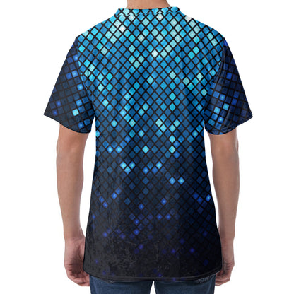 Blue Disco Lights Pattern Print Men's Velvet T-Shirt