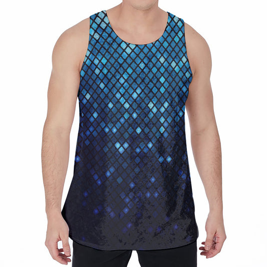 Blue Disco Lights Pattern Print Men's Velvet Tank Top