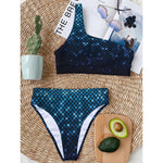 Blue Disco Lights Pattern Print One Shoulder Bikini Top