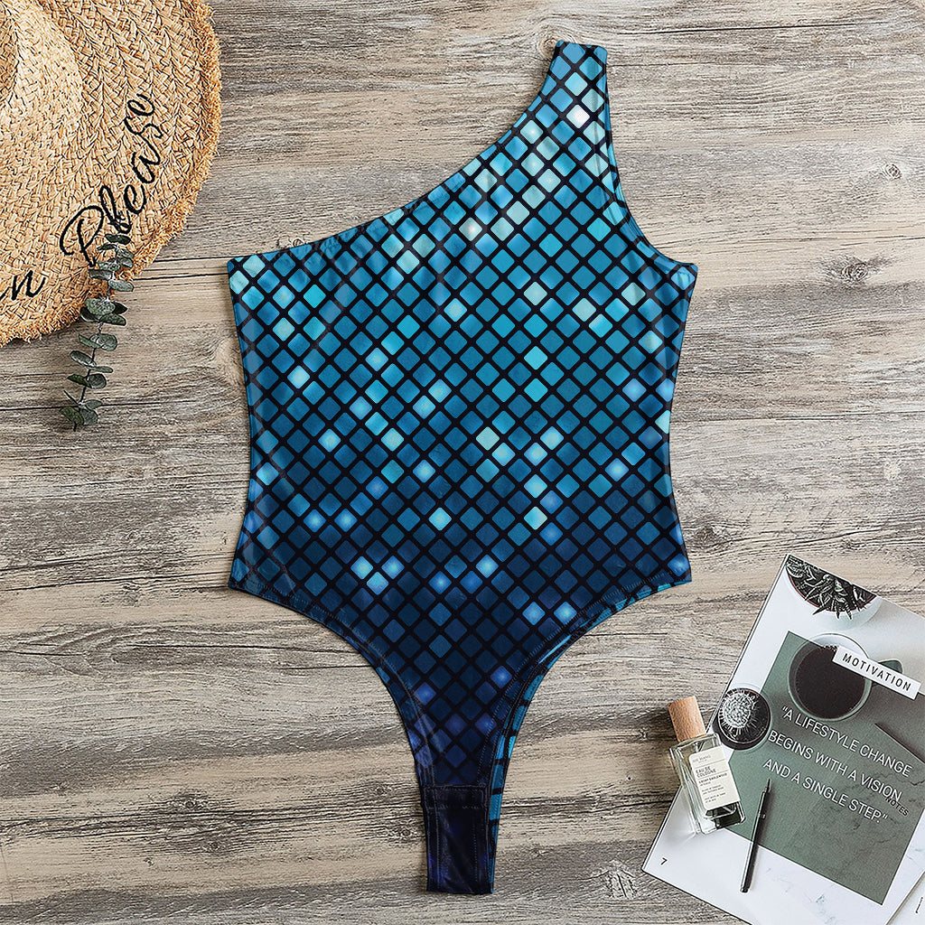 Blue Disco Lights Pattern Print One Shoulder Bodysuit