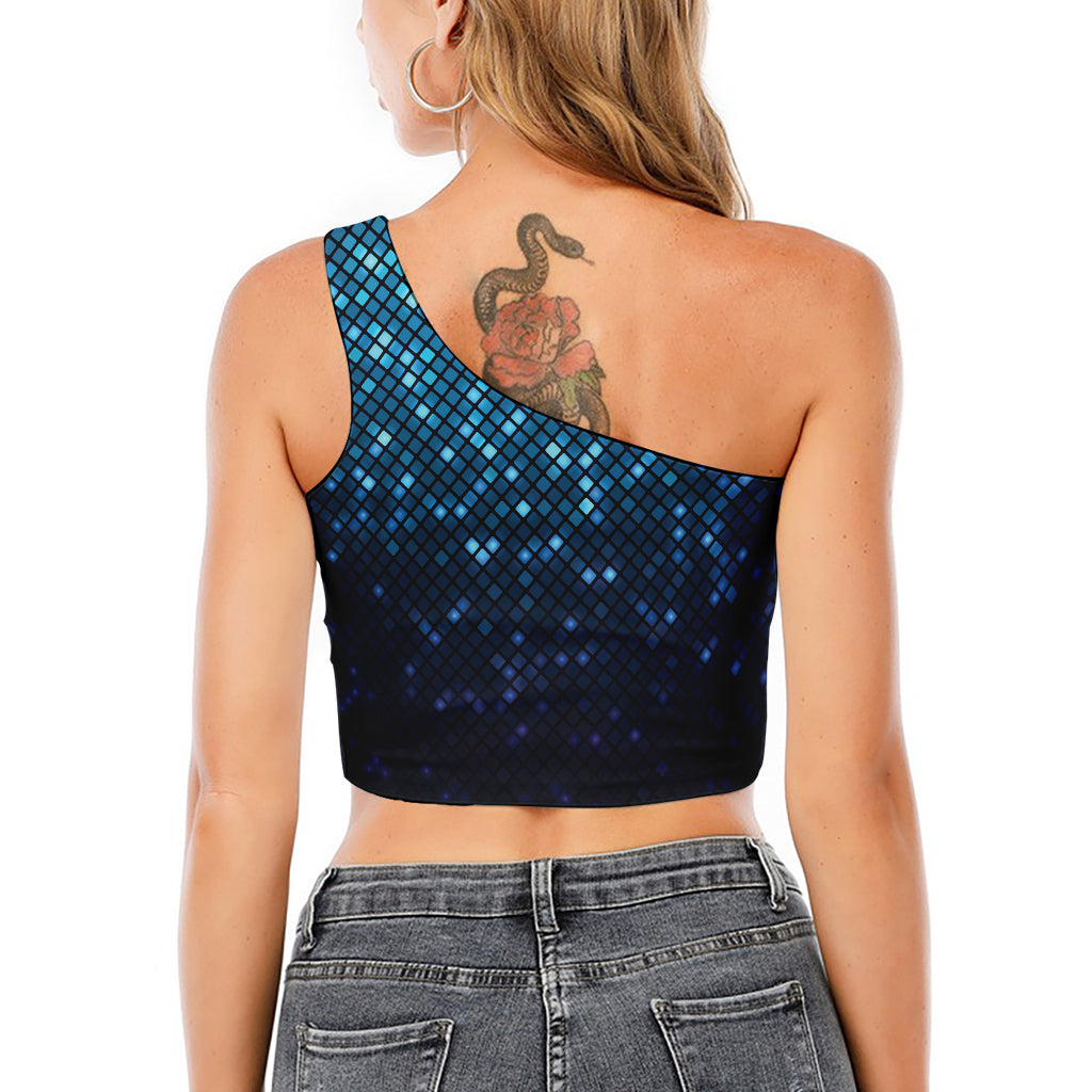 Blue Disco Lights Pattern Print One Shoulder Crop Top