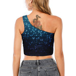 Blue Disco Lights Pattern Print One Shoulder Crop Top