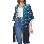 Blue Disco Lights Pattern Print Open Front Beach Cover Up