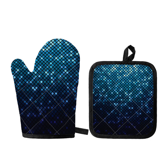 Blue Disco Lights Pattern Print Oven Mitt And Pot Holder Set