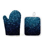 Blue Disco Lights Pattern Print Oven Mitt And Pot Holder Set