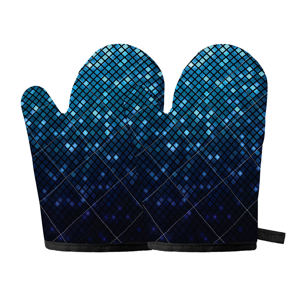 Blue Disco Lights Pattern Print Oven Mitts