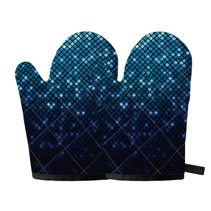 Blue Disco Lights Pattern Print Oven Mitts