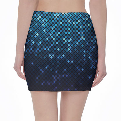 Blue Disco Lights Pattern Print Pencil Mini Skirt