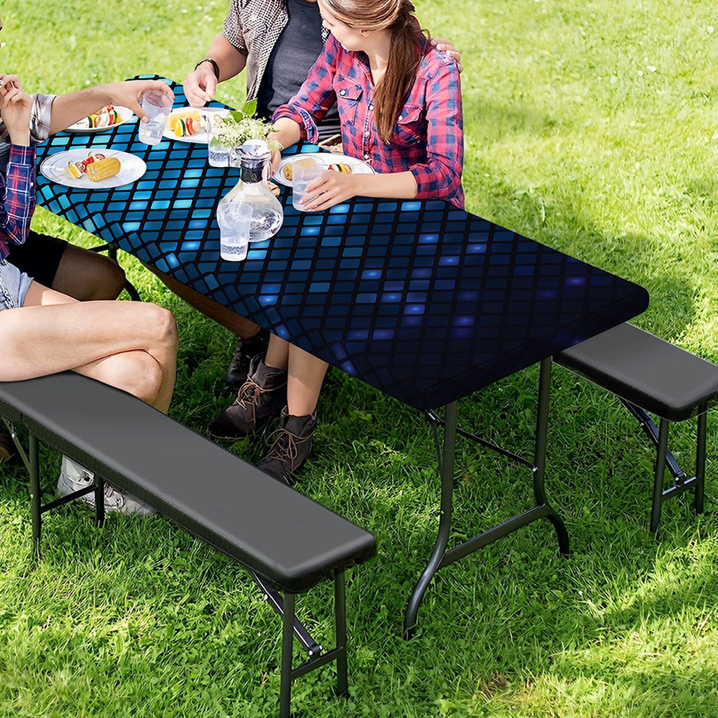 Blue Disco Lights Pattern Print Picnic Table Cover