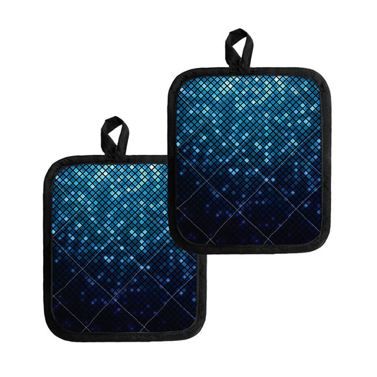 Blue Disco Lights Pattern Print Pot Holders