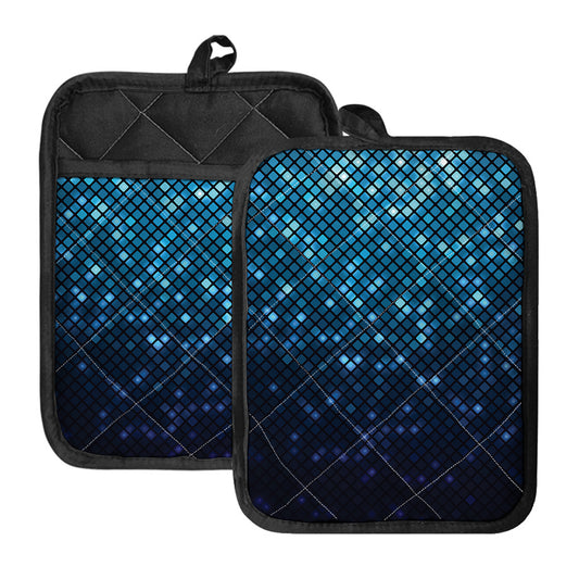 Blue Disco Lights Pattern Print Pot Holders With Pocket