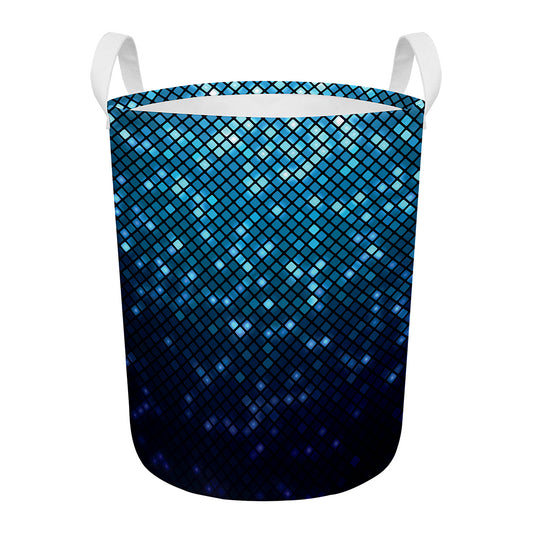 Blue Disco Lights Pattern Print Round Laundry Basket
