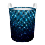 Blue Disco Lights Pattern Print Round Laundry Basket