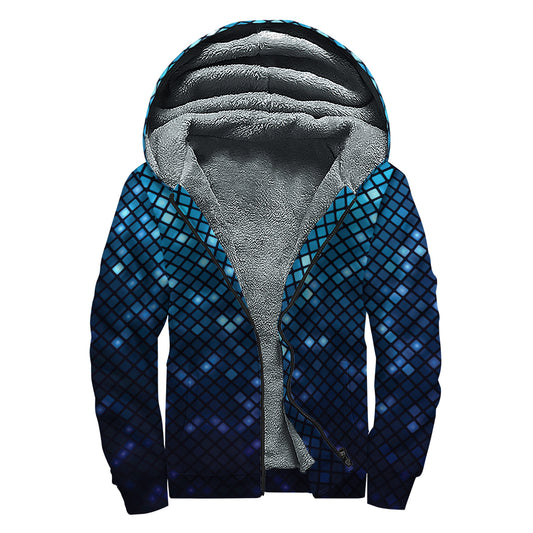 Blue Disco Lights Pattern Print Sherpa Lined Zip Up Hoodie