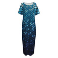 Blue Disco Lights Pattern Print Short Sleeve Long Nightdress