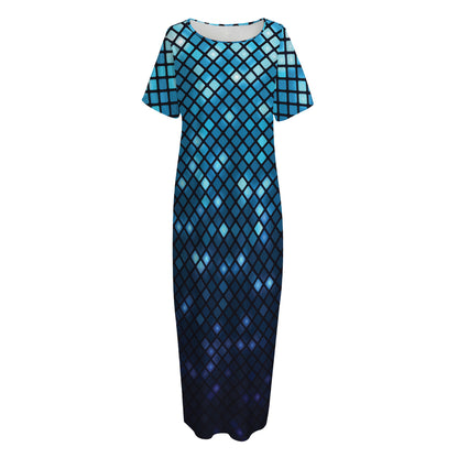 Blue Disco Lights Pattern Print Short Sleeve Long Nightdress