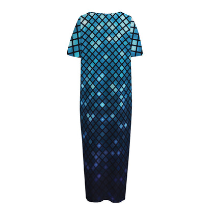 Blue Disco Lights Pattern Print Short Sleeve Long Nightdress